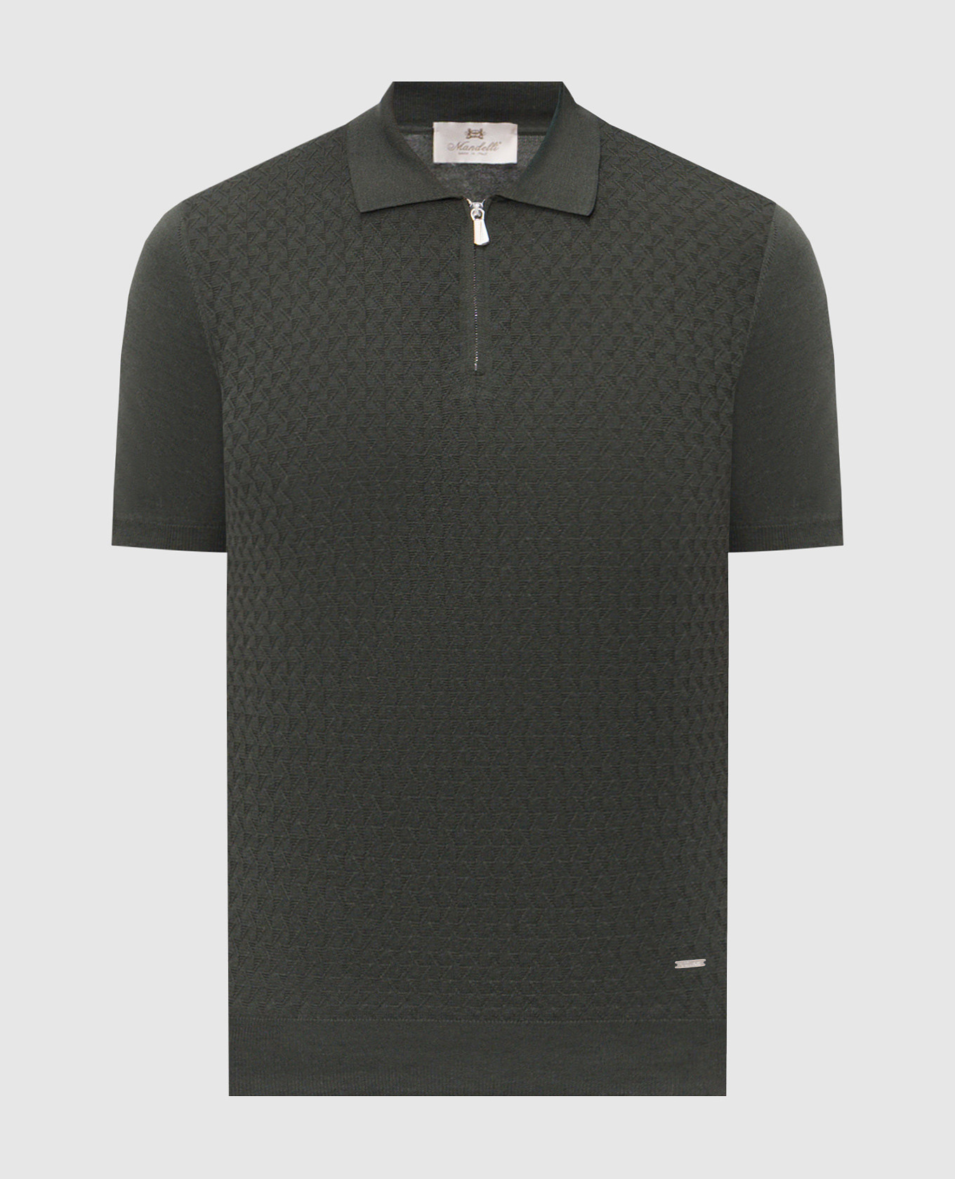 

Green silk polo with geometric pattern Enrico Mandelli