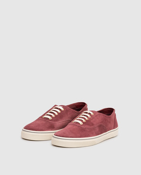 Brunello Cucinelli Burgundy suede sneakers with logo patch MZUPIGZ334