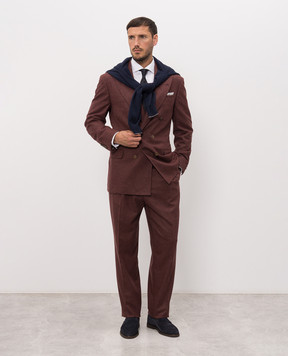 Brunello Cucinelli Burgundy double-breasted wool and cashmere suit ME4999CPNH