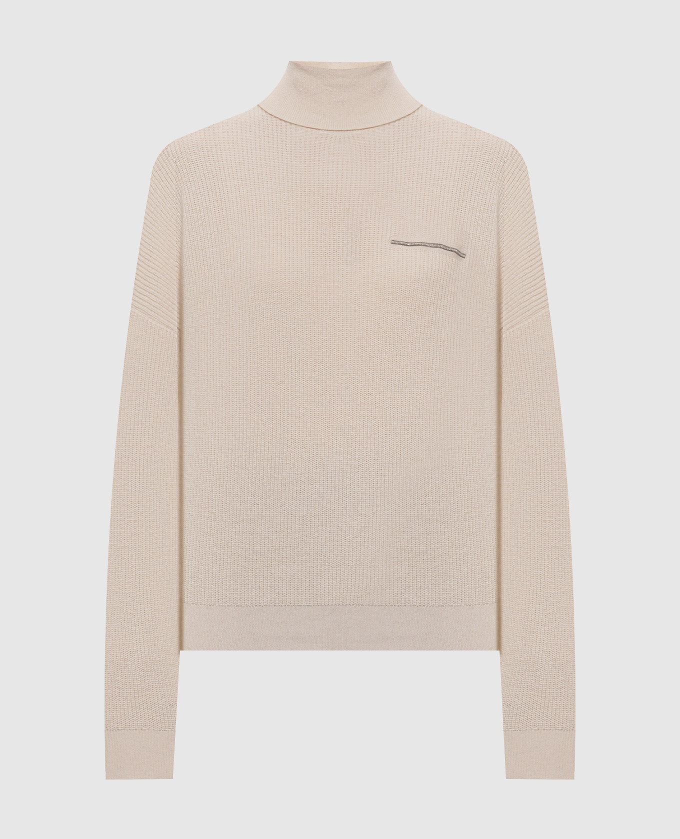 Beige wool, silk and cashmere sweater