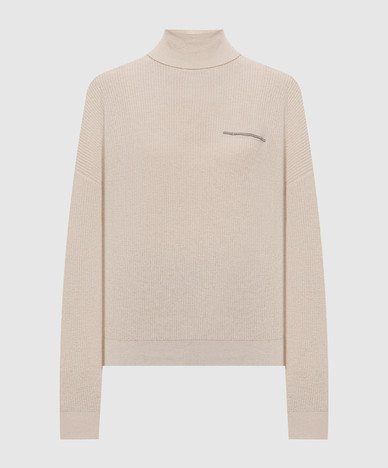 Beige wool, silk and cashmere sweater