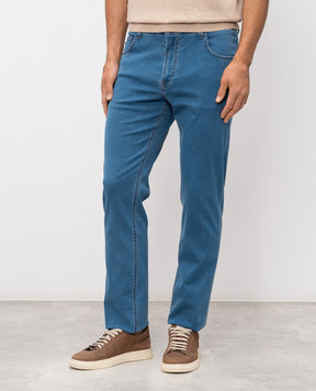 Stefano Ricci Blue jeans with monogram logo and emblem MFT61B3110TR141L