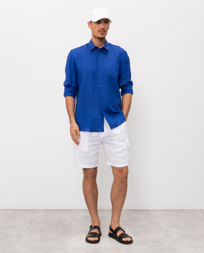 Vilebrequin Blue linen shirt with embroidery CRSE3U01