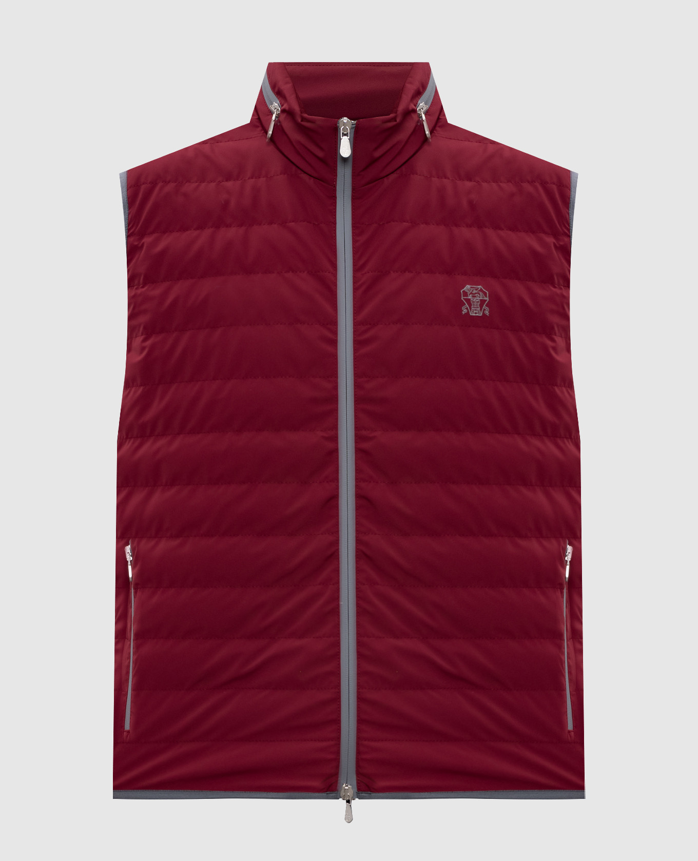 

Burgundy down vest with emblem Brunello Cucinelli