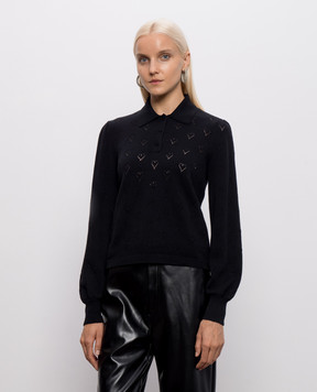 Twinset Black cashmere polo with openwork pattern 262TP3022
