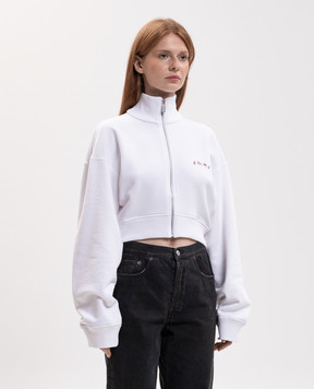 Off-White White cropped sports jacket with logo print 2FE00508T