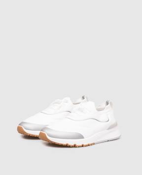 Brunello Cucinelli White cotton sneakers with textured logo MZUAUFO340