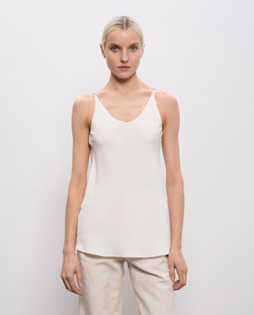 Brunello Cucinelli Ivory silk top with monil chain MF906EV802