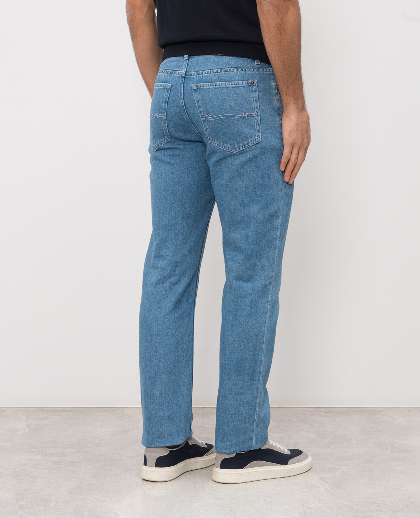 Blue linen jeans with logo patch Agnona 4