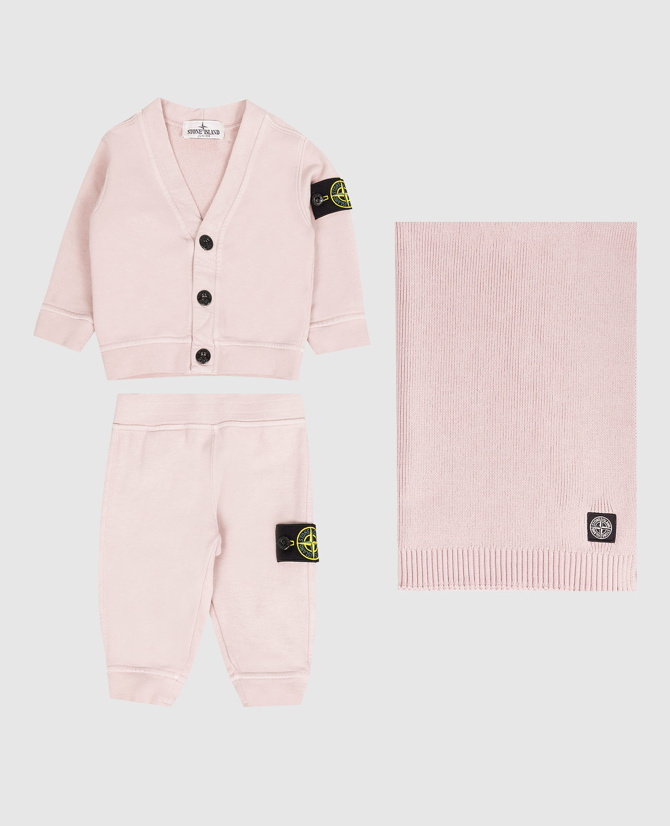 

Children's pink set of cardigan, pants and blanket Stone Island