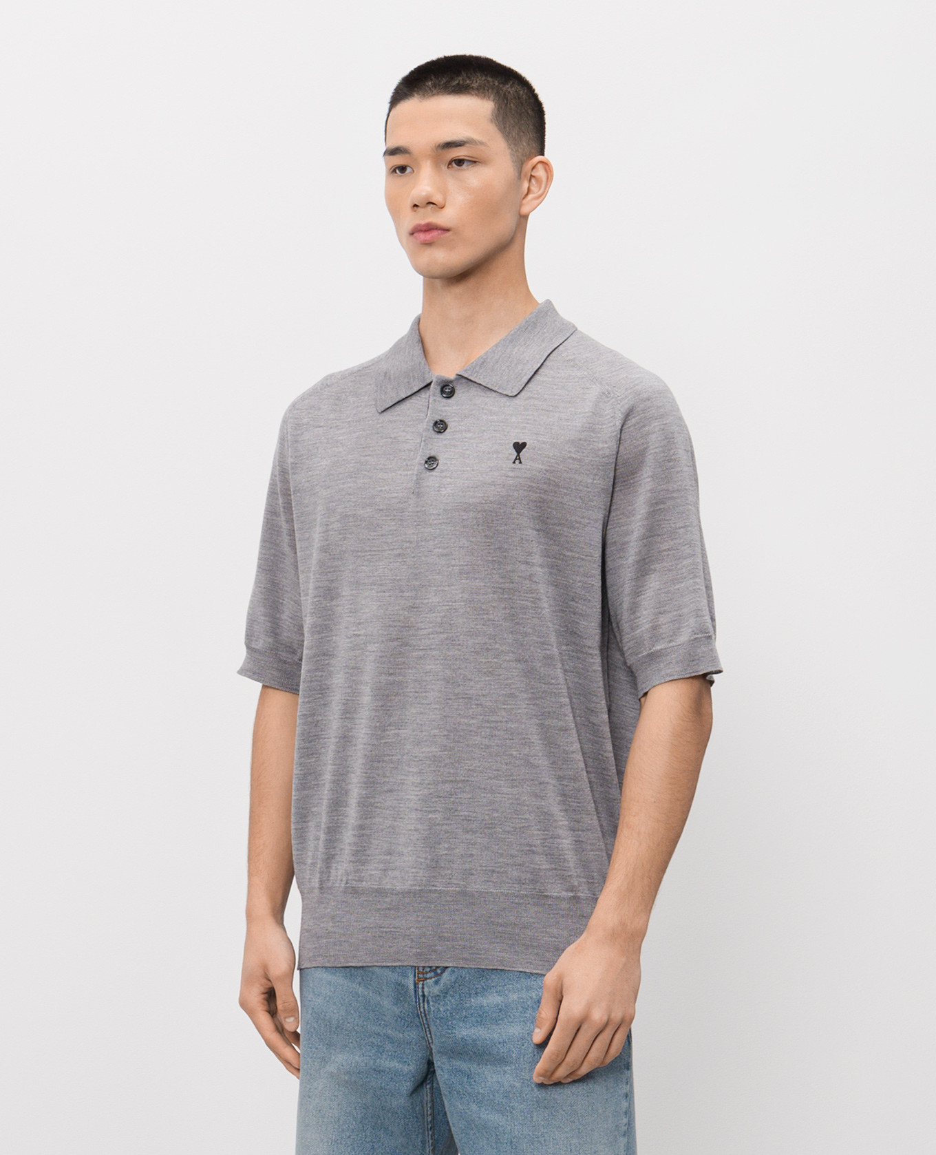 

Gray wool polo shirt Ami Paris, Grey