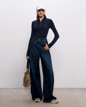 Brunello Cucinelli Blue ribbed wool and cashmere jumper M14817604P