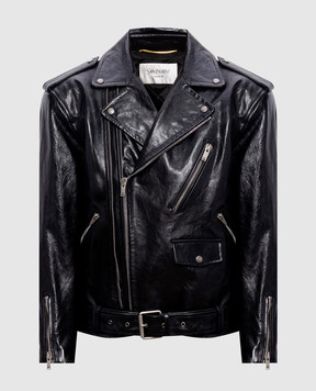 Saint Laurent Black glossy leather biker jacket 865076YCUX2