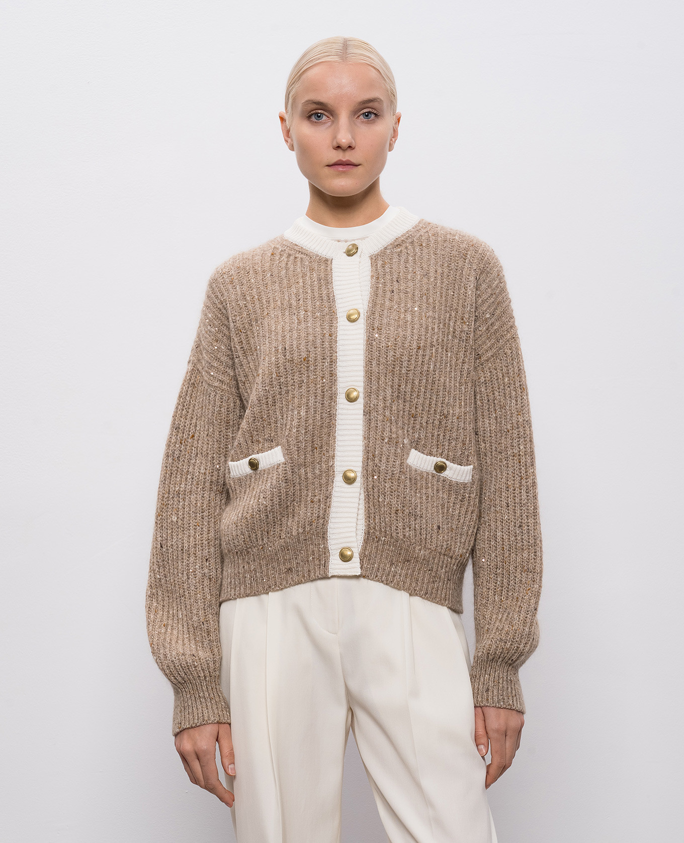 

Beige wool and cashmere cardigan with sequins Brunello Cucinelli, Brown