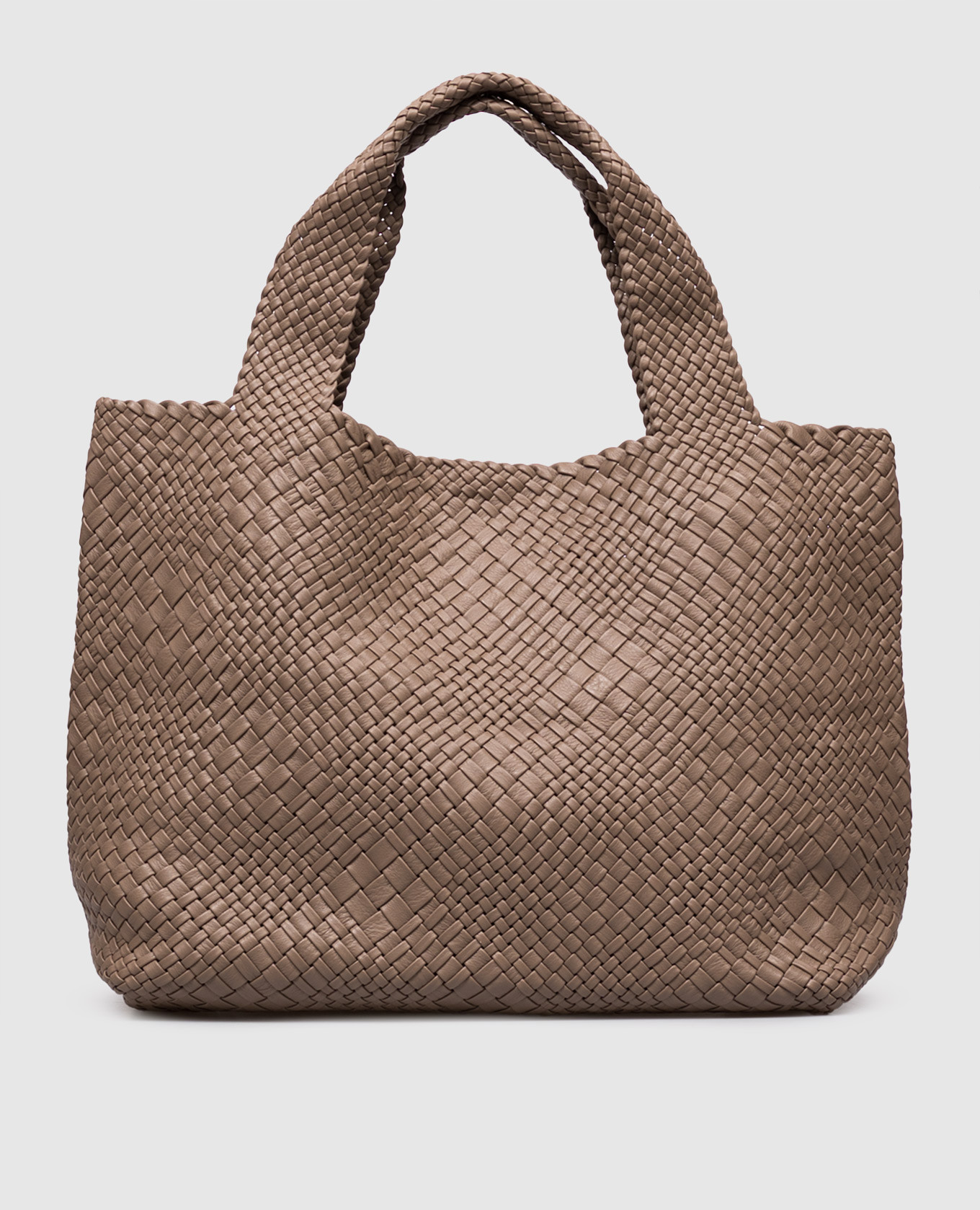 Brown leather woven tote bag