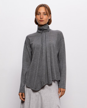 Brunello Cucinelli Gray cashmere and silk turtleneck with monil chain M13847504P