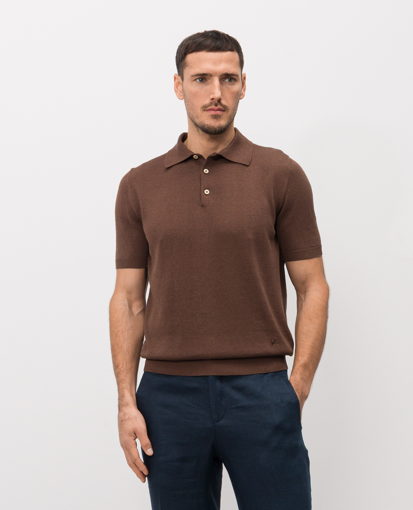 Brown linen and silk polo shirt ISAIA 3