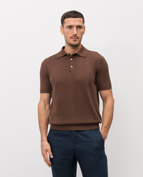ISAIA Brown linen and silk polo shirt MG8361Y0508