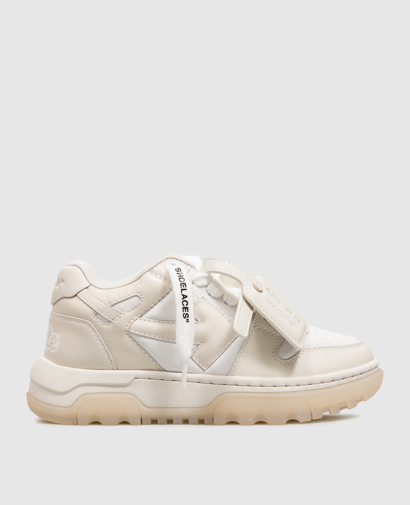 Out Of Office Chunky Varsity Beige Leather Sneakers Off-White
