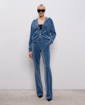 Tom Ford Blue velour track pants with monogram PAJ174JEX154