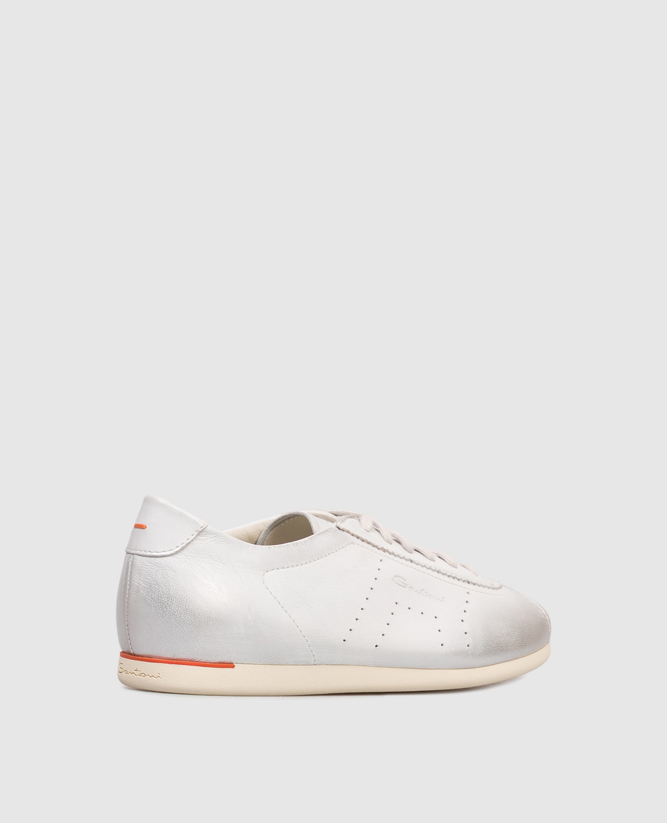 Grey leather sneakers with embossed logo Santoni 3