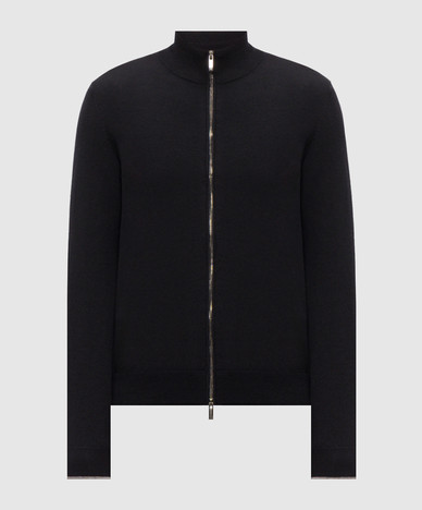 Navy blue wool and cashmere cardigan