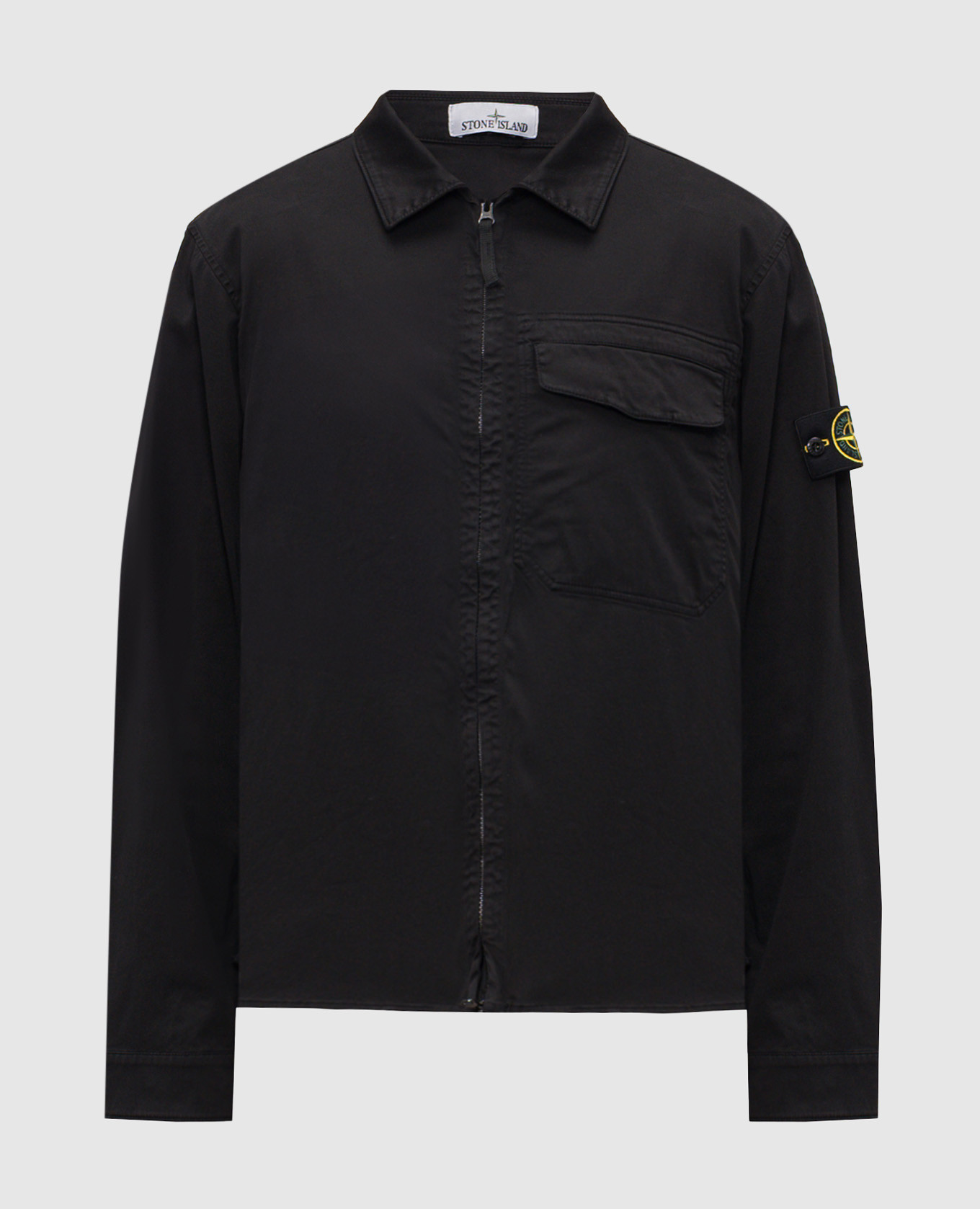 

Black zip-up shirt with logo patch Stone Island