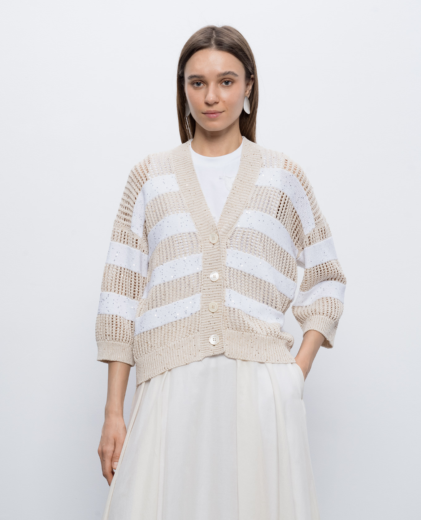 

Beige striped cardigan Peserico