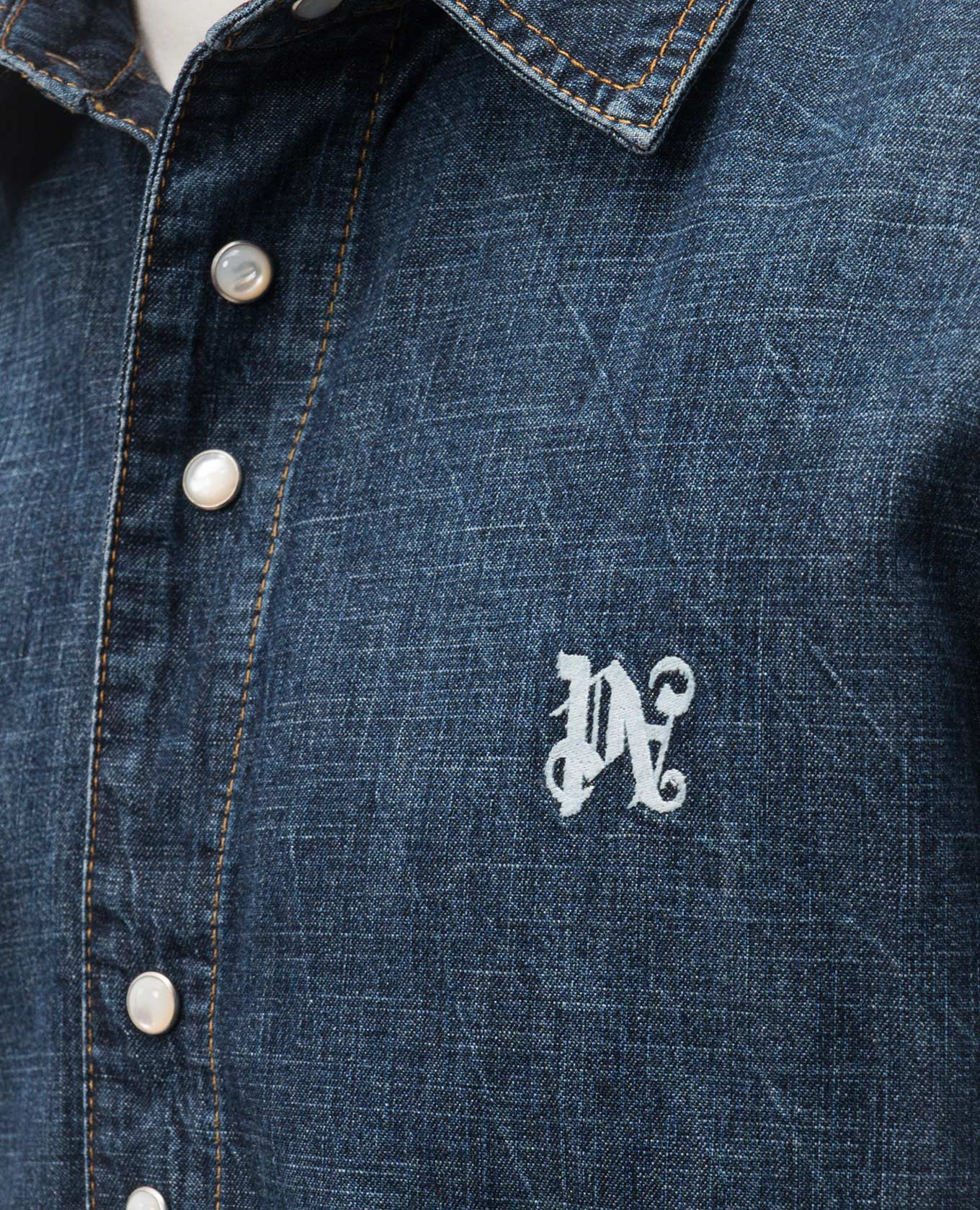 

Blue denim shirt with monogram logo Palm Angels