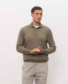 Brunello Cucinelli Khaki wool and cashmere polo shirt M2400295