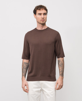 ISAIA Brown silk T-shirt MG8260Y0470