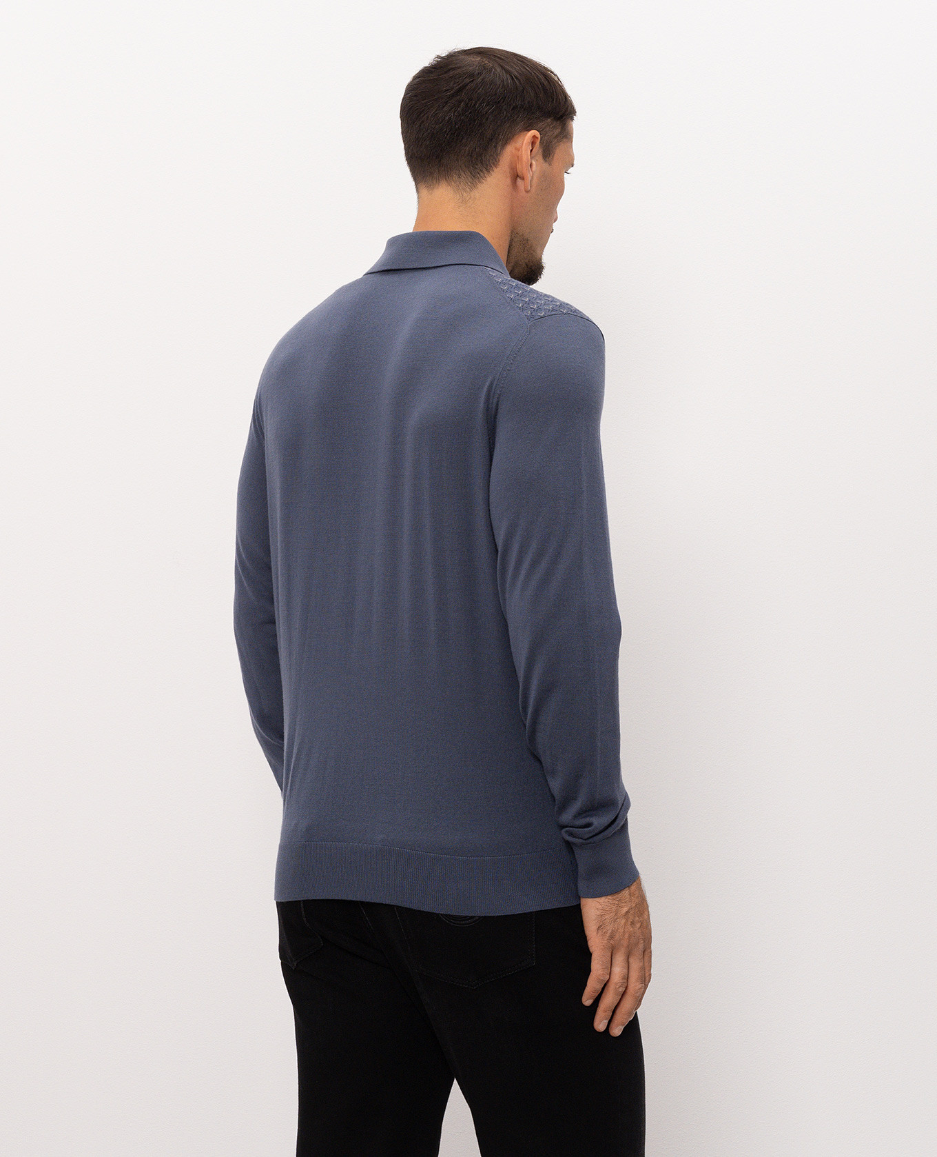Blue wool and silk polo shirt Stefano Ricci 4