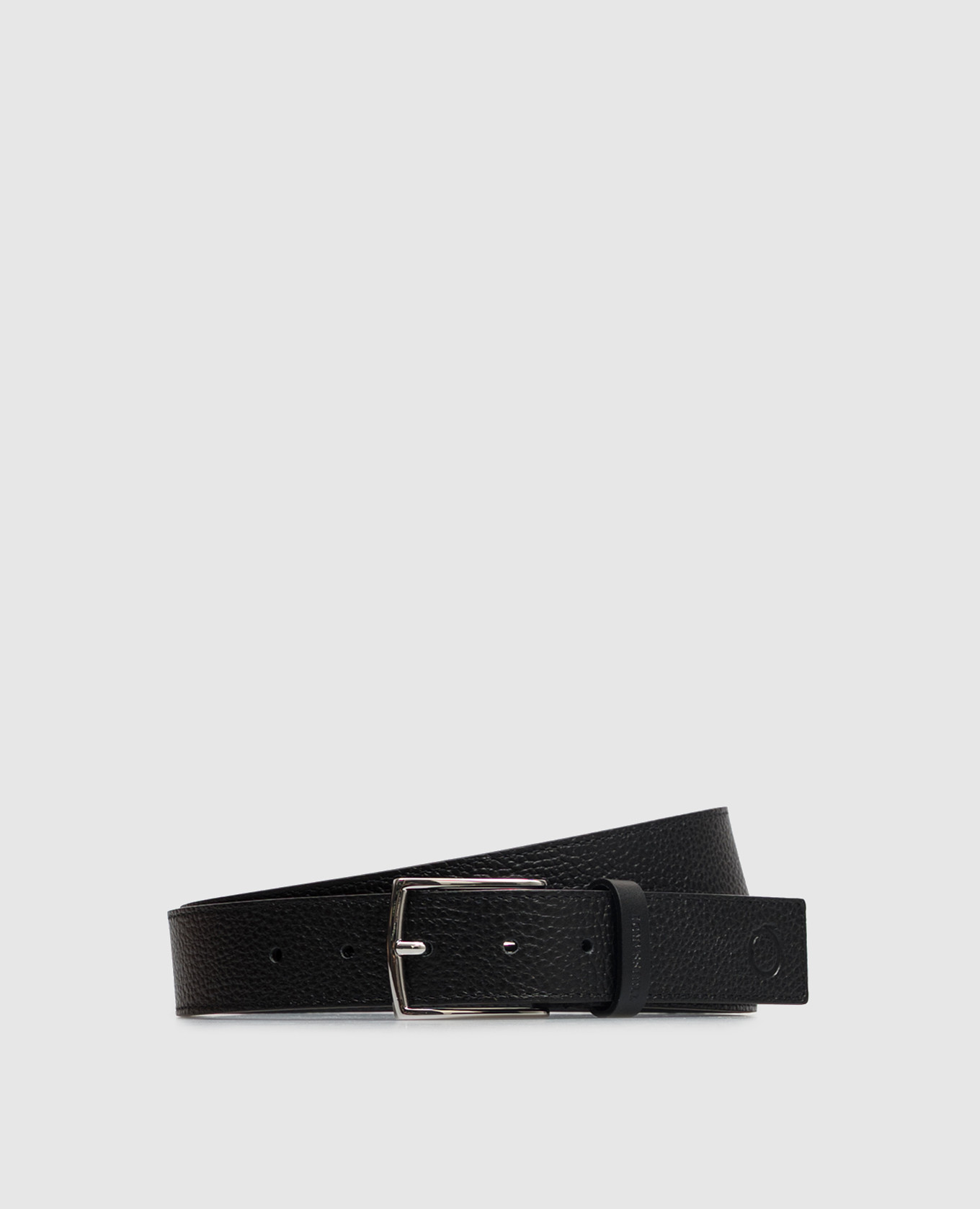 Black leather belt with embossed logo