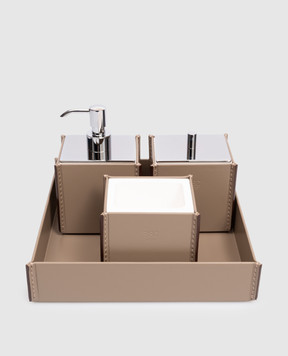 Treesseci MERIDIEN leather bathroom set with dispenser, glass, organizer and stand MER97ATOSL