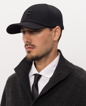 Tom Ford Black cashmere cap with monogram embroidery MH005TCW003G