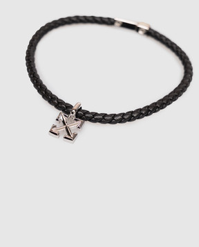 Off-White Black leather bracelet with Arrow pendant OMOA10NC99MET001