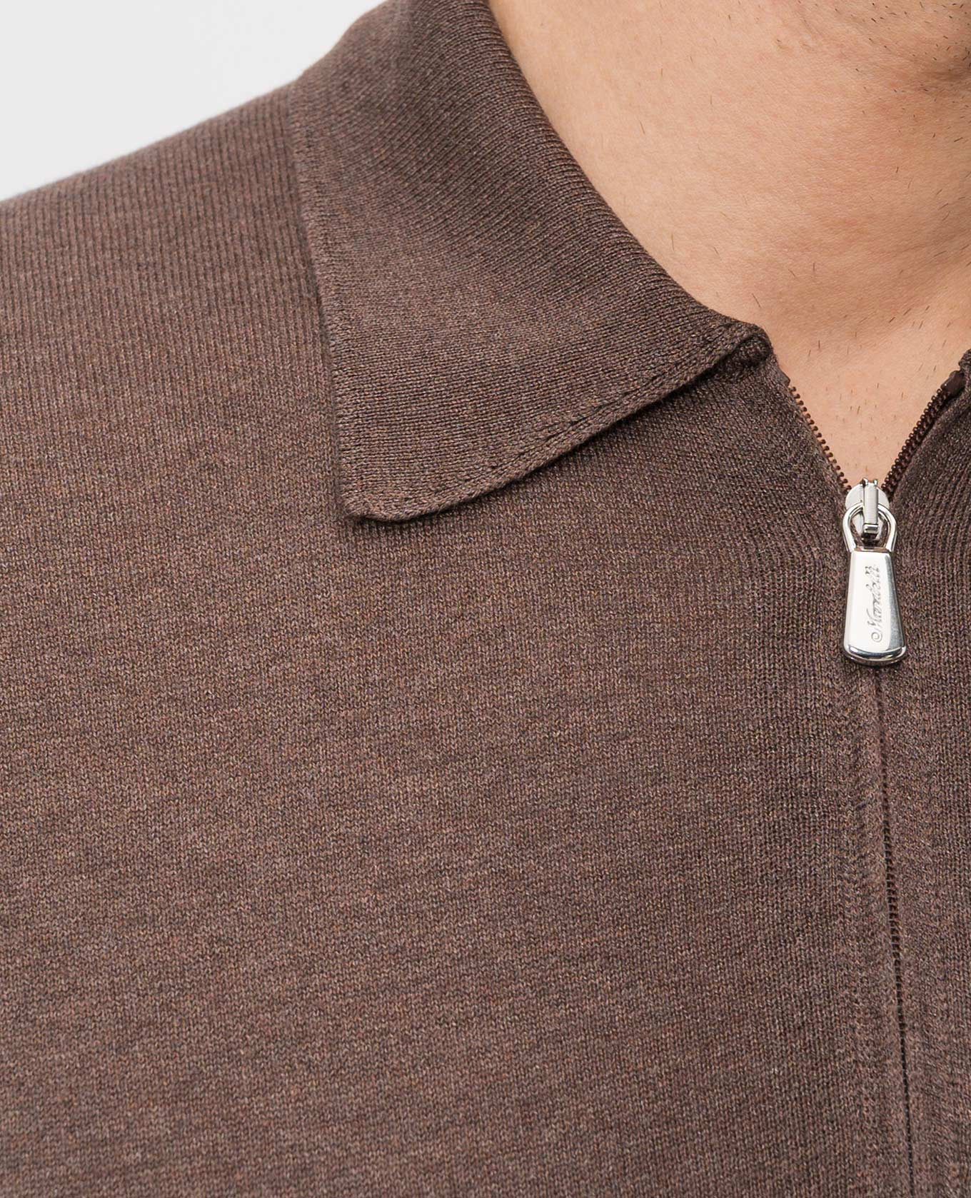 

Brown silk polo shirt with logo patch Enrico Mandelli