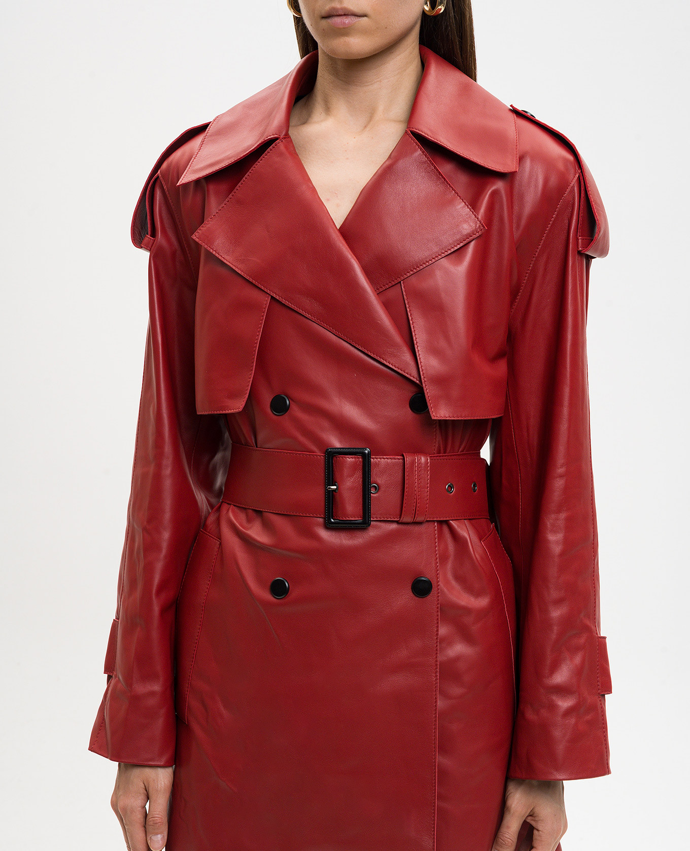 

Red leather trench coat Babe Pay Pls