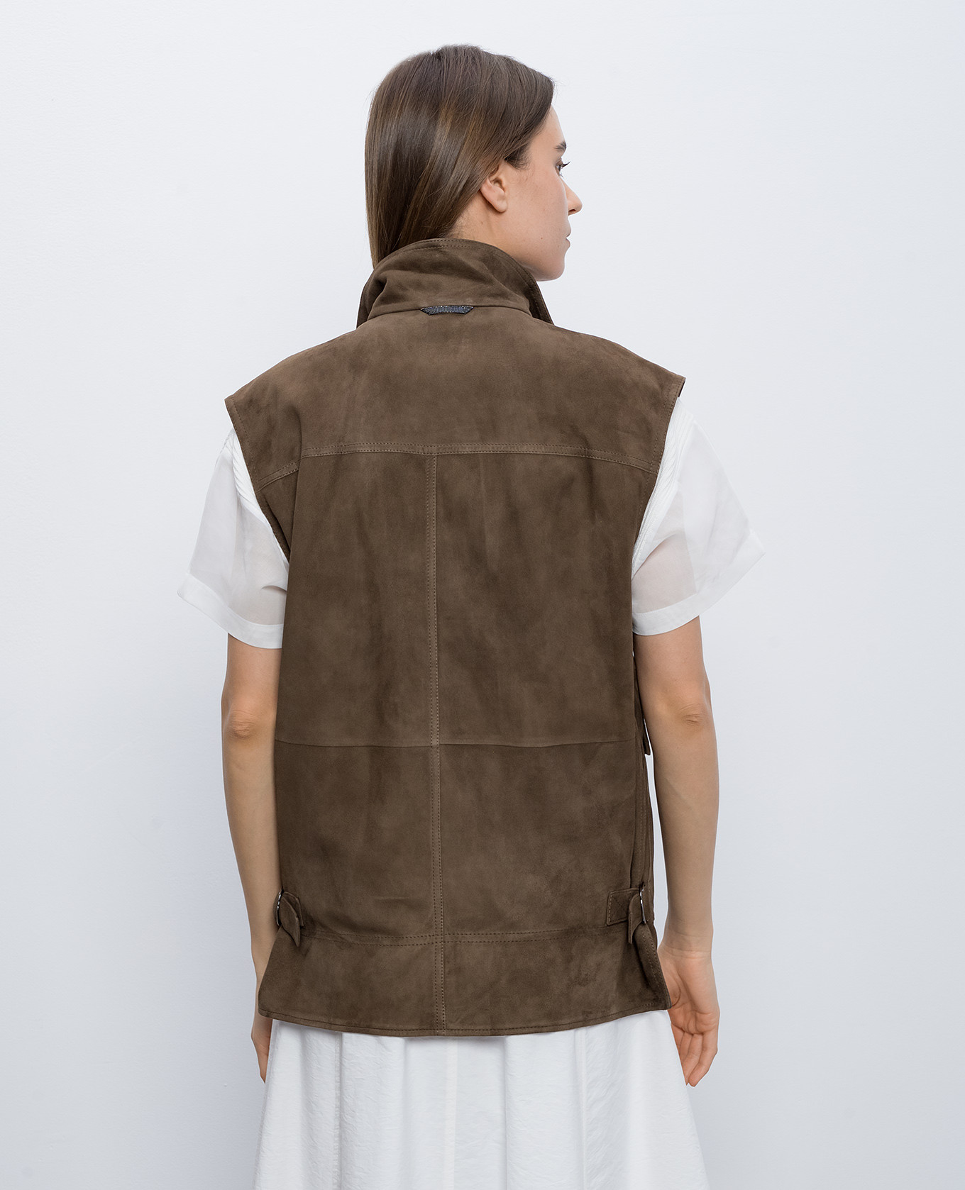 

Brown suede vest with monil chain Brunello Cucinelli