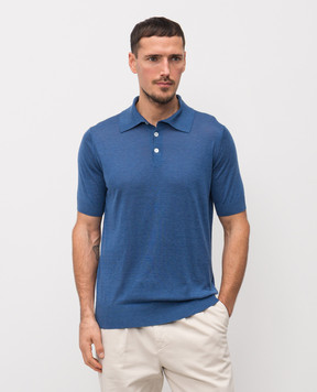 Brunello Cucinelli Blue polo with silk MNB805405