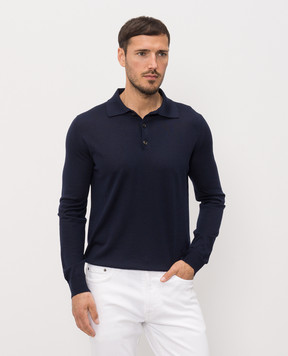 ISAIA Blue wool, silk and cashmere polo shirt MG8087Y0374