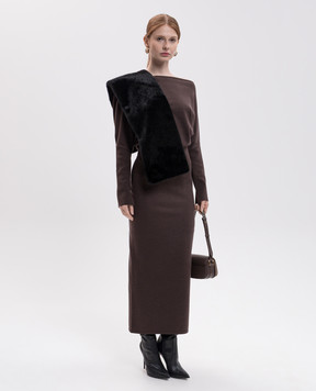 Simkhai Janese brown one-shoulder wool midi dress 5241015K