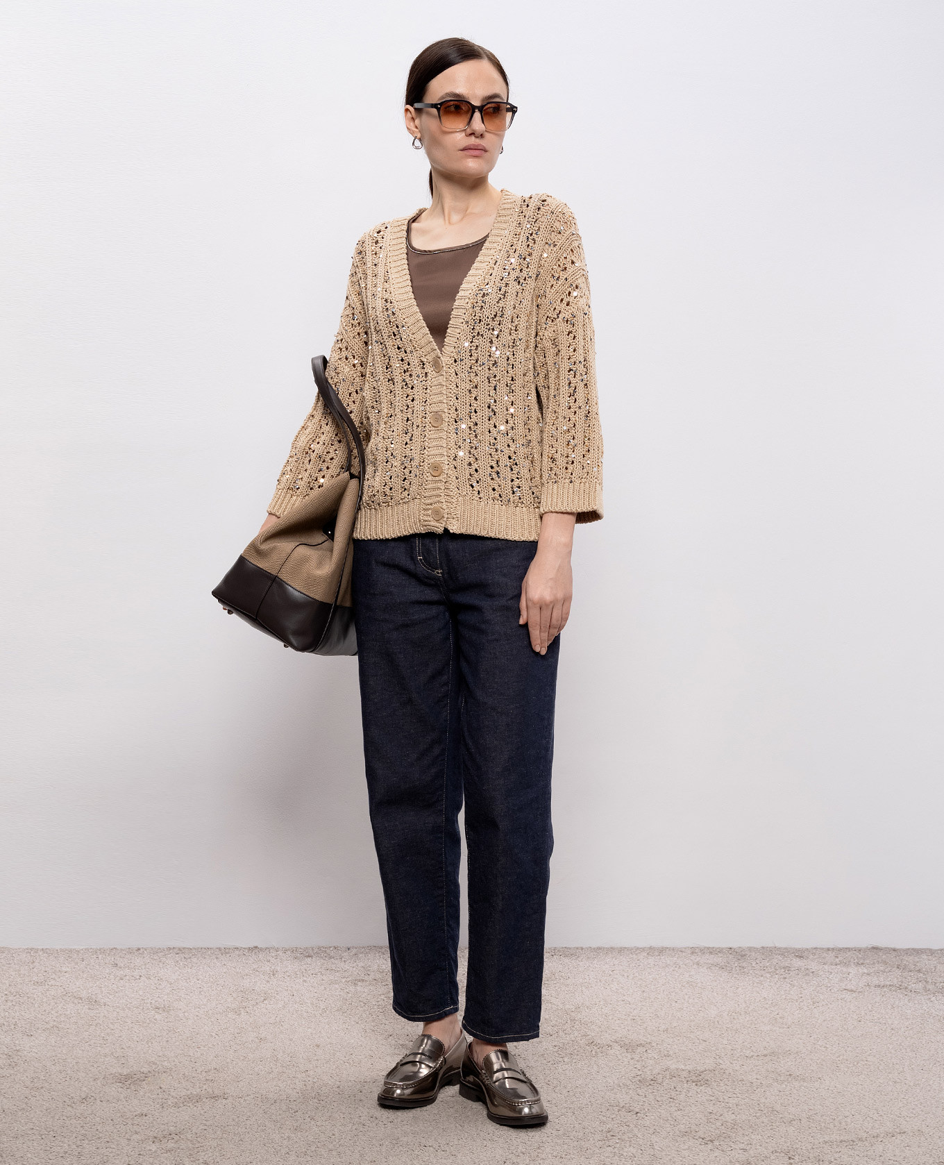 

Beige openwork cardigan with sequins Peserico