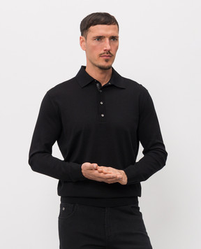 Stefano Ricci Black long-sleeved polo with silk K616440P34F26109