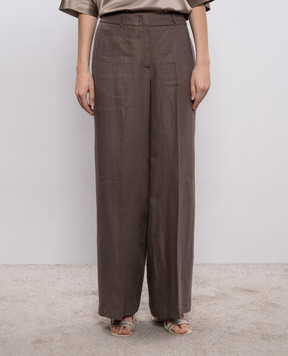 Peserico Brown linen pants with chain A0404002606