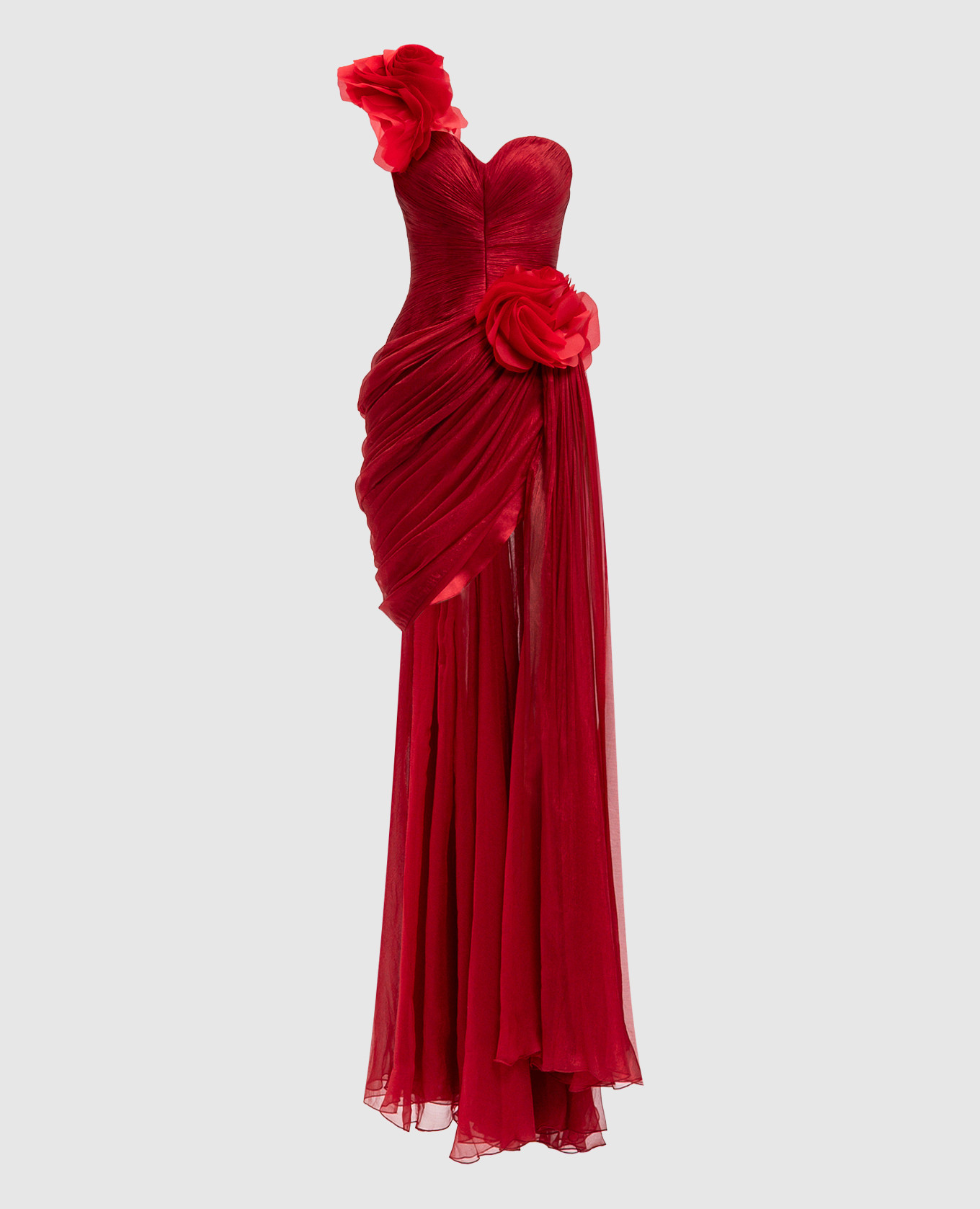 Red bustier dress with floral applique Iris Serban