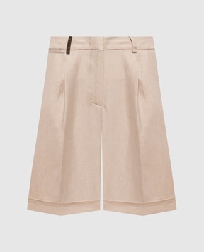 Peserico Beige linen shorts with patch and chain P0432102606
