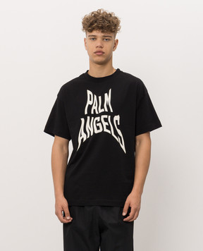 Palm Angels Black T-shirt with Distorted logo print PAMAA001JR016