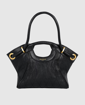 Balmain Black leather bag with logo print HN1FE077LSP6