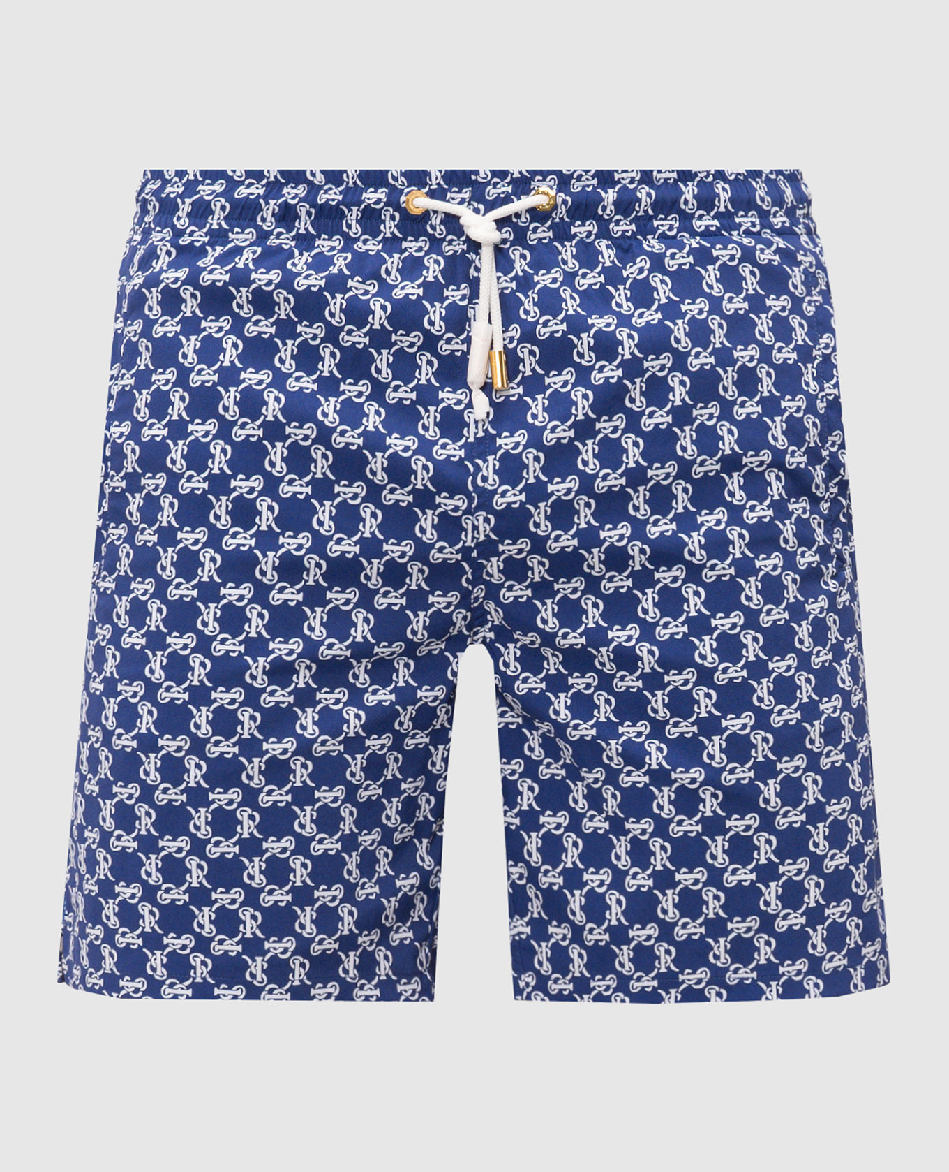 Blue swim shorts with monogram logo print